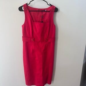 NWT Magaschoni blood orange cotton button shoulder sleeve dress! Size 10